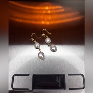 Brand New Genuine 18K Gold over vintage Brass | Natural Baroque Pearls Earrings